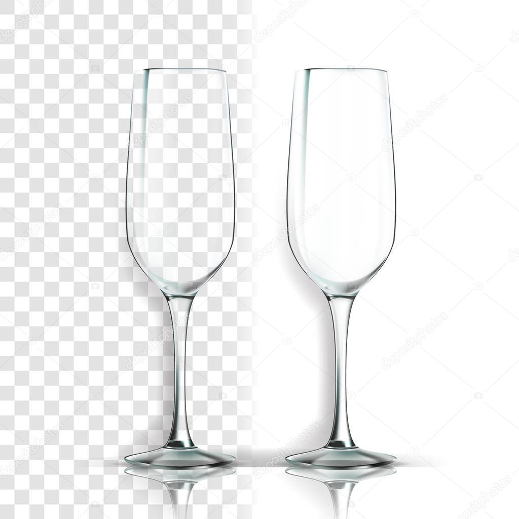 Transparent Glass Vector. Brandy Blank. Empty Clear Glass Cup. For Water, Drink, Wine, Alcohol, Juice, Cocktail. Realistic Shining Glassware Transparency Illustration