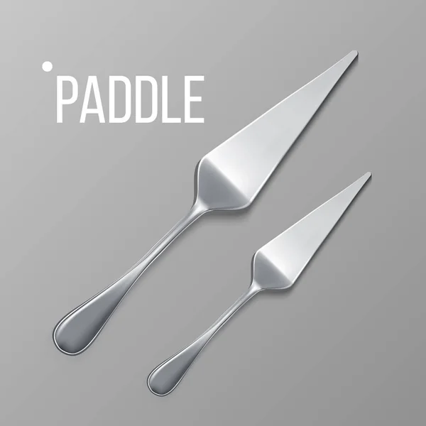 Paddle Vector. Prateado Metal Paddle Top View. Ferramenta de Prataria Restaurante. Ilustração realista 3D — Vetor de Stock