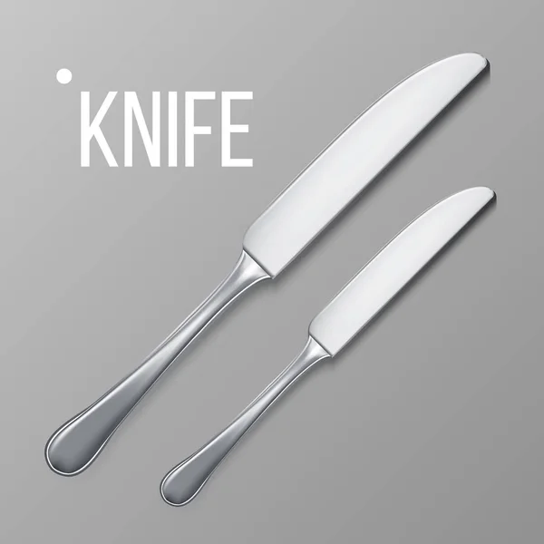 Bıçak vektör. Gümüş Metal bıçak üstten görünüm. Restoran çatal bıçak aracı. 3D gerçekçi illüstrasyon — Stok Vektör