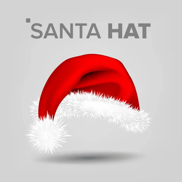 Red Santa Hat Vector. Traje tradicional. Símbolo de invierno. Signo de Diciembre. Santa Claus Holiday Red and White Cap. Diseño de Navidad de invierno. Ilustración realista aislada — Archivo Imágenes Vectoriales