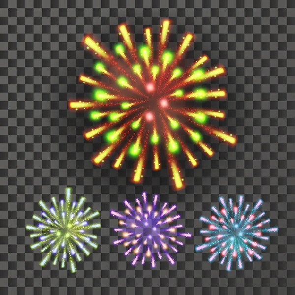 Firework Vector. Holiday Anniversary Salute Burst. Isolated On Transparent Background Realistic Illustration — Stock Vector