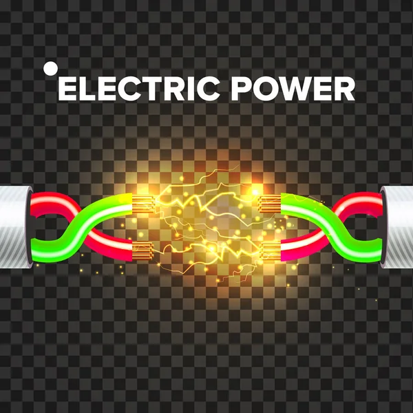 Brechen elektrischen Kabelvektor. Lichtbogenleistung. Elektrizität. 3D realistische isolierte Illustration — Stockvektor