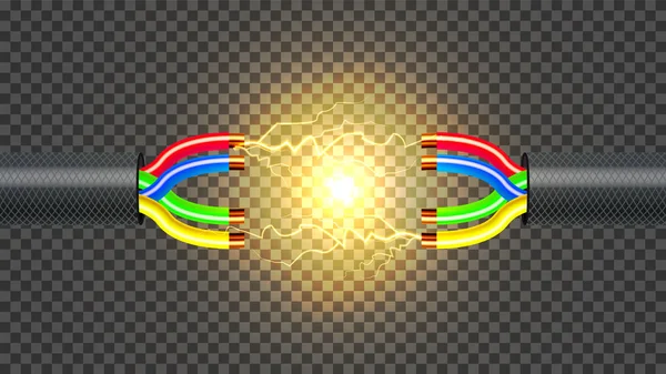 Desconecte o vetor de cabo elétrico. Condutor de fio de cobre. Componente de conexão de comunicação. Ilustração isolada realista 3D — Vetor de Stock