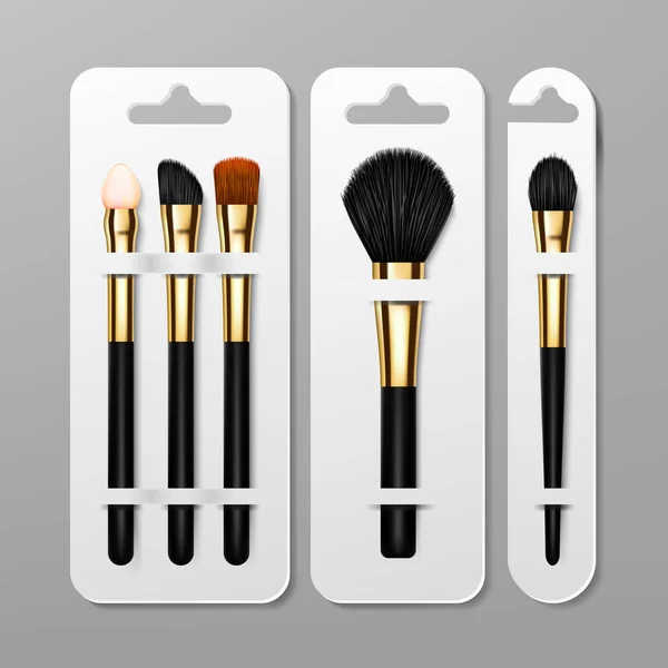 Makeup Brush Packaging Design Vector. Beauty Tools. Cosmetic Background. Eye Beauty. Professional Object. Realistic Illustration