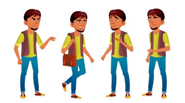 Arap, Müslüman çocuk okul çocuğu çocuk Set vektör teşkil etmektedir. Orta öğretim. Genç, tatlı, komik. Tanıtım, baskı, davetiye tasarım için. İllüstrasyon izole karikatür