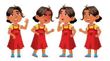 Arap, Müslüman kız Anaokulu Çocuk Set vektör teşkil etmektedir. Küçük çocuklar. Mutluluk zevk. Web, broşür, afiş tasarımı için. İllüstrasyon izole karikatür