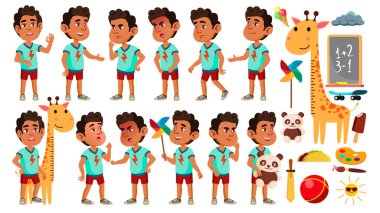 Arap, Müslüman çocuk Anaokulu Çocuk Set vektör teşkil etmektedir. Çocuk ifade. Etkinlik. Afiş, el ilanı, Web tasarımı için. İllüstrasyon izole karikatür