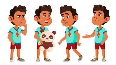 Arap, Müslüman çocuk Anaokulu Çocuk Set vektör teşkil etmektedir. Etkin, sevinç iskambil oynuyor. Tanıtım, baskı, davetiye tasarım için. İllüstrasyon izole karikatür