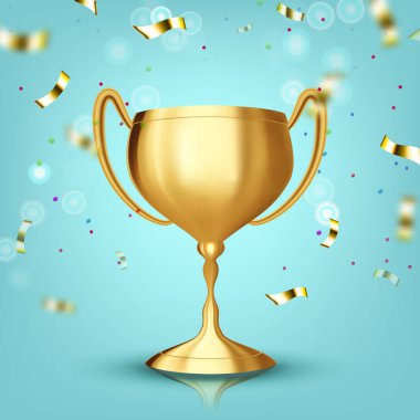 Ödülü Kupası vektör. Şampiyon Ödülü. Kazanan simgesi. Spor ödül. Zafer kadehi. Oyun madalya. Kutlama töreni. Rekabet sembol. 3D gerçekçi illüstrasyon