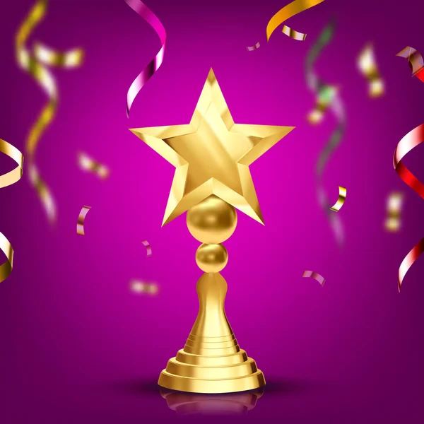 Golden Trophy Cup Vector. Champion Prize. Winner Icon. Sport Reward. Victory Goblet. Number One. First Place. Achievement Sign. Decoration Element. 3D Realistic Illustration — Stock Vector