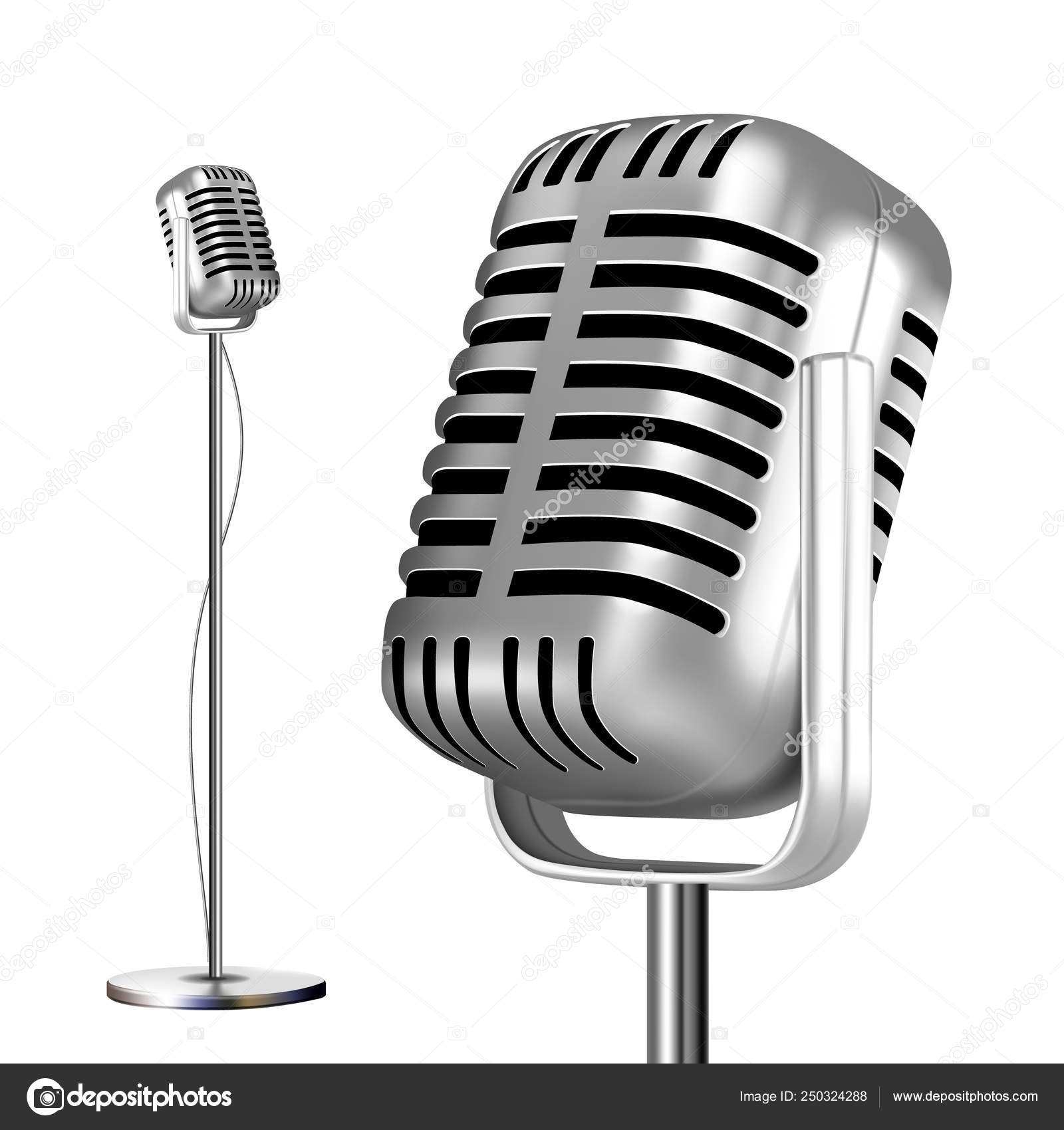 Retro metall mikrofon med stativ vektor. Chrome. Music-ikonen. Vintage  konsert. Ljud kommunikation. Illustration — stockvektor av ©pikepicture  250324288, image size:1600x1700