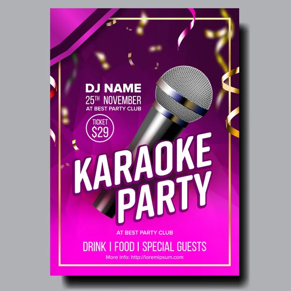 Karaoke Poster Vector. Objeto de difusión. Karaoke Music Night Style. Colorido instrumento. Ilustración realista — Archivo Imágenes Vectoriales