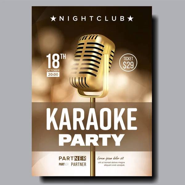 Karaoke Poster Vector. Vintage Karaoke Studio. Muzikale Record. Uitgezonden Object. Communicatiestijl. Abstracte sjabloon. Rock pret. Moderne geluid. Creatieve lay-out. Audio Element. Realistische afbeelding — Stockvector