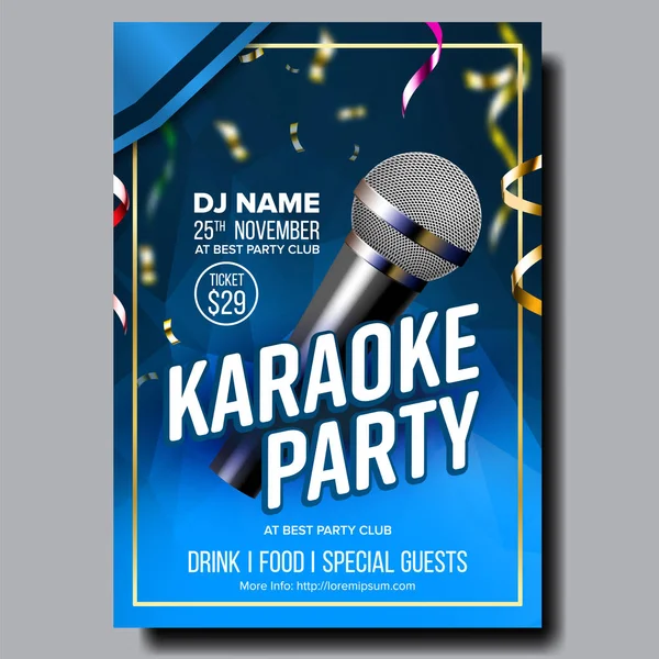 Karaoke Poster Vector. Sing Song. Karaoke Dance Event. Vintage Studio. Musical Record. Broadcast Object. Communication Style. Colorful Instrument. Technology Symbol. Realistic Illustration — Stock Vector