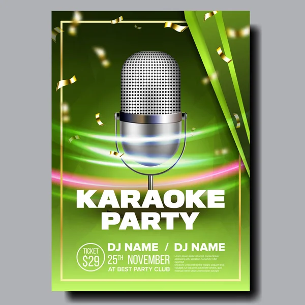 Karaoke Poster Vector. Vintage Karaoke Studio. Musical Record. Broadcast Object. Communication Style. Abstract Template. Rock Fun. Modern Sound. Creative Layout. Audio Element. Realistic Illustration — Stock Vector