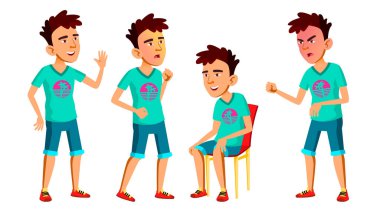 Asya genç çocuk Set vektör teşkil etmektedir. Yetişkin insanlar. Rahat. Tebrik, reklam için duyuru tasarım. İllüstrasyon izole karikatür