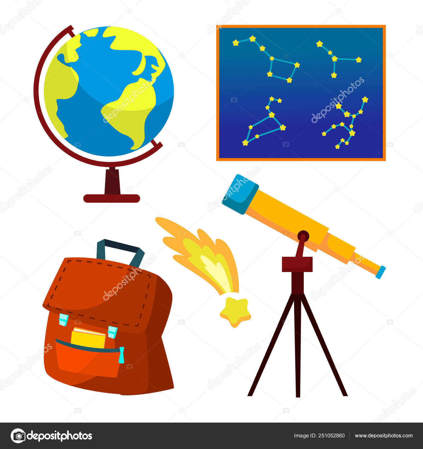 天文学のアイコン ベクトル 星空 流れ星 星座 宇宙望遠鏡 フラットの漫画イラストを分離 ストックベクター C Pikepicture