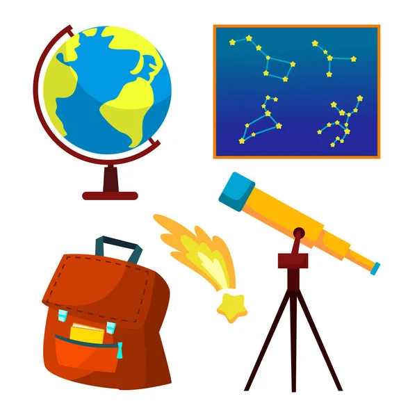 Astronomi-ikonen vektor. Teleskop, stjärnhimmel, Falling Star, konstellationer, universum. Isolerad platta tecknad Illustration — Stock vektor
