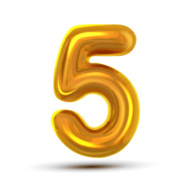 5 vektör beş numara. Altın sarı Metal harf rakam. Sayı 5. Sayısal karakter. Alfabe tipografi tasarım öğesi. Parti folyo sembolü. Sayısal parlak metalik 3d gerçekçi illüstrasyon