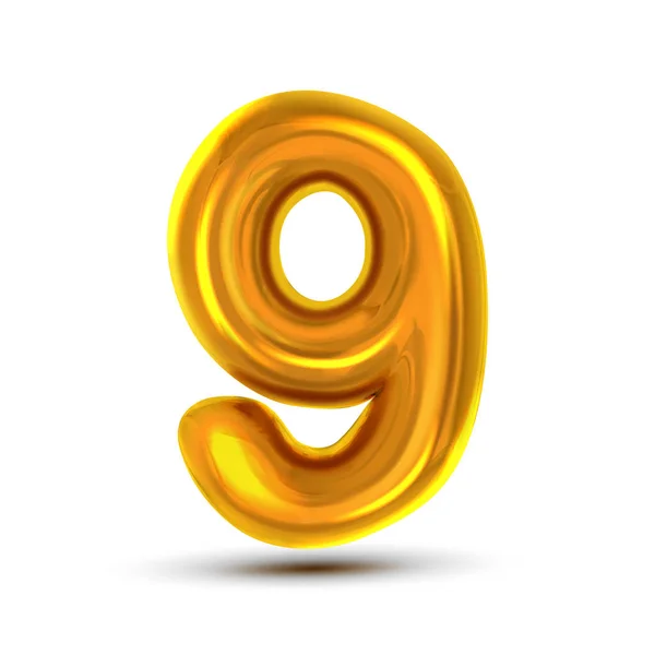 9 Vetor de Número 9. Carta de metal amarelo dourado Figura. Dígito 9. Personagem numérico. Elemento de desenho da tipografia alfabética. Símbolo da folha do partido. Ilustração realista metálica brilhante numeral 3D —  Vetores de Stock