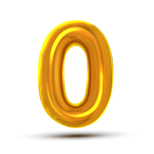 0 Número Zero Vector. Carta de metal amarelo dourado Figura. Dígito 0. Personagem numérico. Elemento de desenho da tipografia alfabética. Símbolo da folha do partido. Ilustração realista metálica brilhante numeral 3D — Vetor de Stock