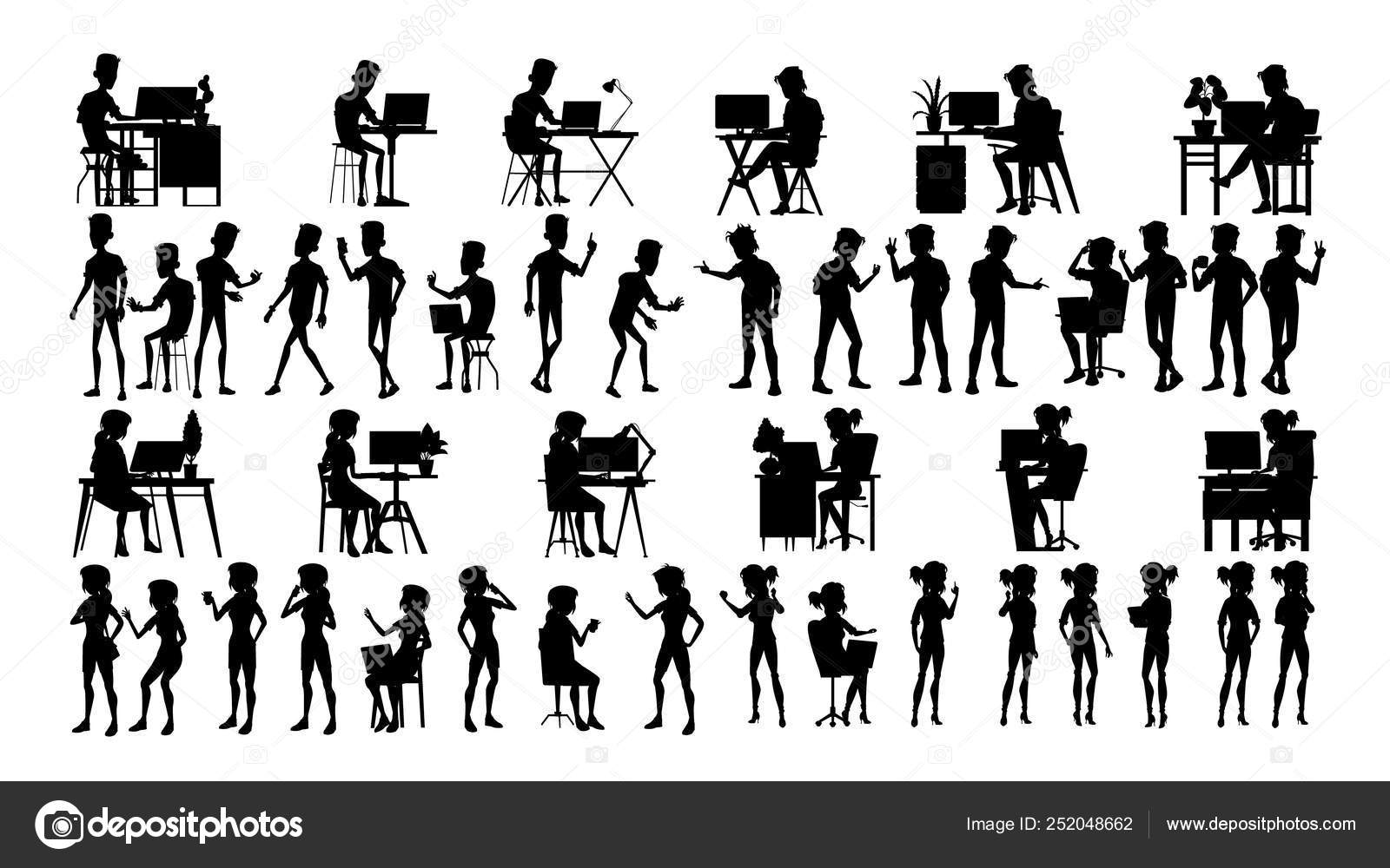 商务人物剪影集向量。男人, 女人。成年工人。背景元素。企业握手。员工多元化。男, 女的白色插图上的黑色隔离图库矢量图©pikepicture  252048662, image size:1600x1000