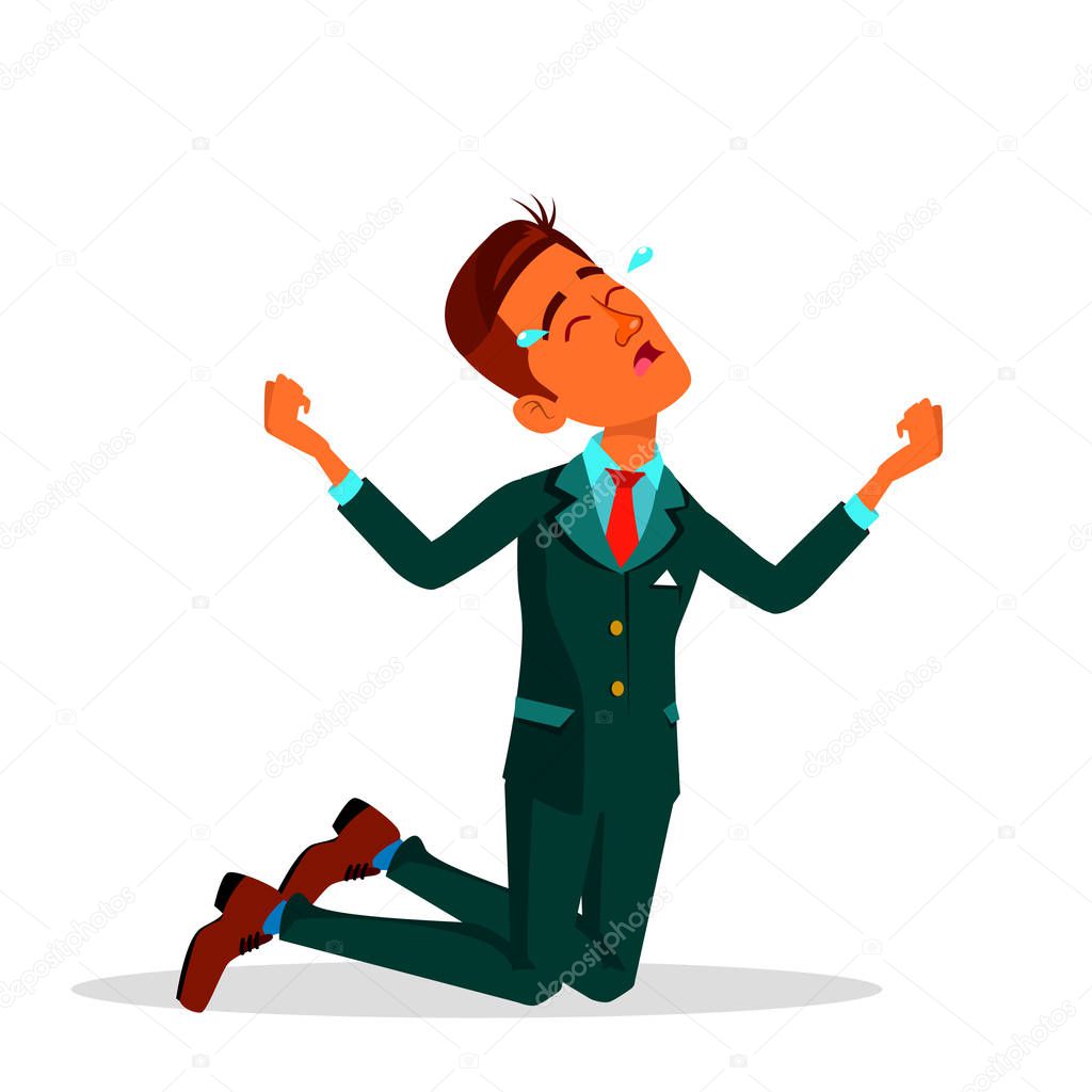 Crying Indian Businessman In Suit Vector Flat Cartoon Illustration