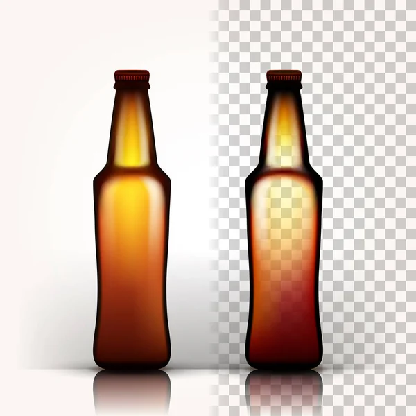 Beer Bottle Vector. Empty Glass For Craft Beer. Mockup Blank Template. Brown. 3D Transparent Isolated Realistic Illustration — Stock Vector