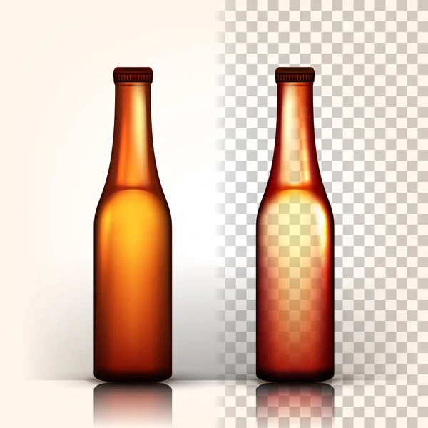 Beer Bottle Vector. Oktoberfest Brew. Tanda Alkoholik. Cokelat. Ilustrasi Realistik Terisolasi Transparan 3D - Stok Vektor