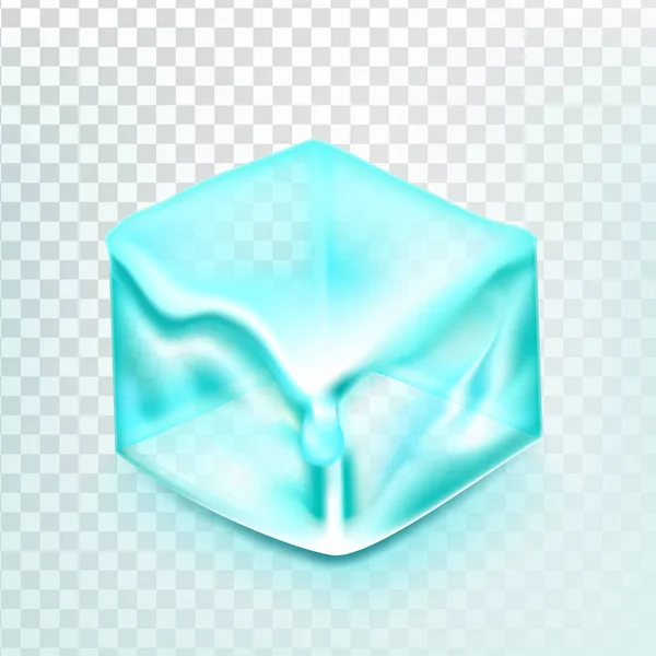 Ice Cube Isolated Transpatrent Vector. Frost Freeze Design Effect. Fresh Piece. Square Bright Aqua Symbol. Realistic Illustration — Stock Vector