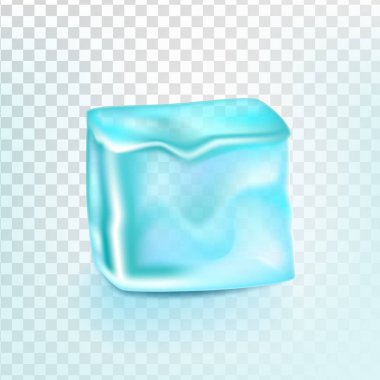 Ice Cube izole Transpatrent vektör. Parlak kokteyl öğesi. Gerçekçi illüstrasyon
