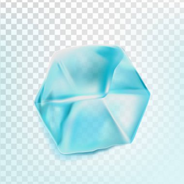 Ice Cube izole Transpatrent vektör. Taze parça. Kare parlak Aqua sembolü. Gerçekçi illüstrasyon