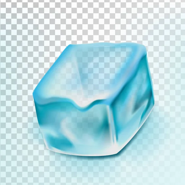 Cubo de Gelo Isolado Transpatrente Vector. Bebida de vidro fresca. Líquido gelado. Ilustração realista — Vetor de Stock
