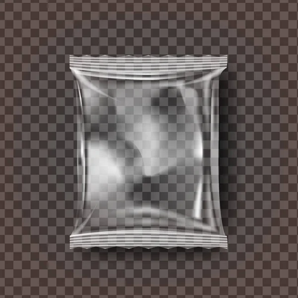 Emballage de collations en plastique vecteur. Sac d'oreiller transparent Wrap. Modèle de maquette en polyéthylène de produit vide. Illustration de paquet de conception de marque de paquet de Doy en nylon — Image vectorielle