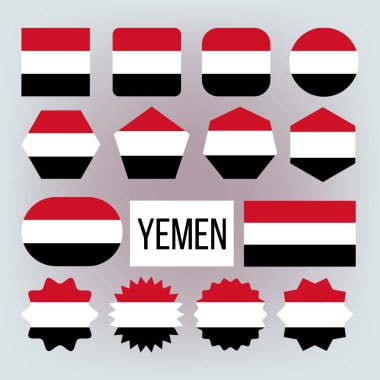 Yemen bayrağı vektör ayarlayın. Resmi Nepal Yemen düz sembolü. Farklı şekiller. Illüstrasyon