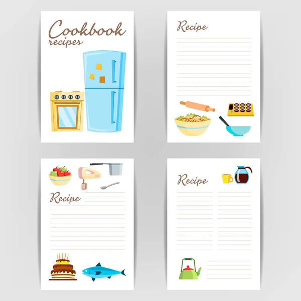 Livro de receitas Vector. Receita Cozinha Cookbook Card Page. Em branco para texto. Ilustração plana — Vetor de Stock