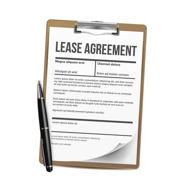 Lease-vector. Huis huur blanco document lease. Contract lening eigendom. Illustratie — Stockvector
