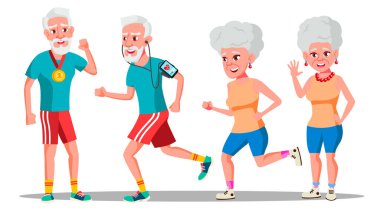 Jogger eski Insanlar vector. Jogger çift. Aktif sağlık eğitimi. Illüstrasyon