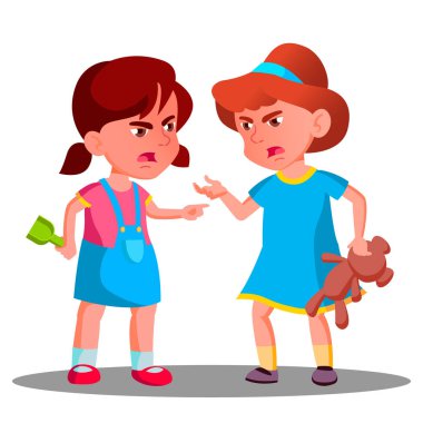 Çocuk kızları vektör tartışmak. Insanlar kavramı tartışın. Quarrel kişi on Playground. Çatışma ve sorun. Illüstrasyon