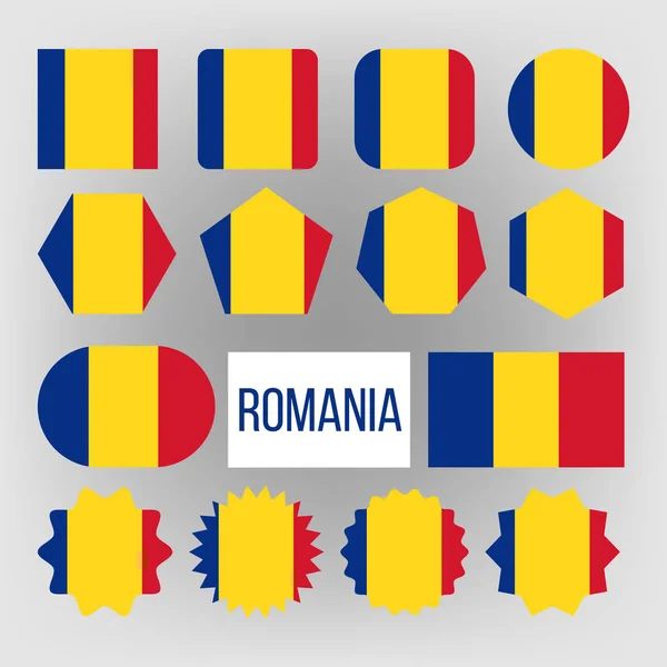 Romanya bayrağı set vector. Resmi Romanya bayrağı düz sembolü. Farklı şekiller. Illüstrasyon — Stok Vektör