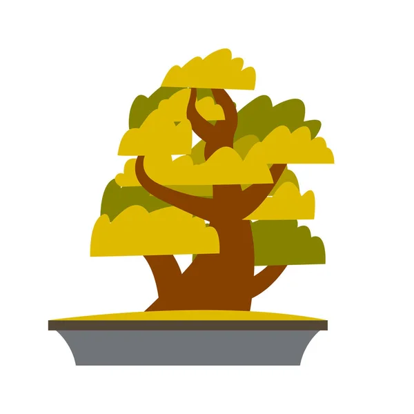 Bonsai japonés dibujos animados vector árbol creciendo en maceta — Vector de stock