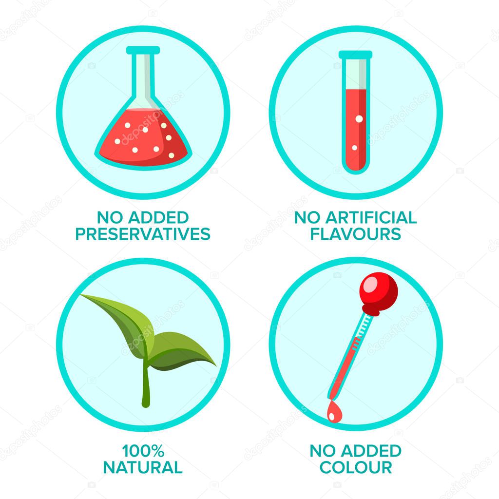 Preservatives Free, Natural Product Vector Stickers Set