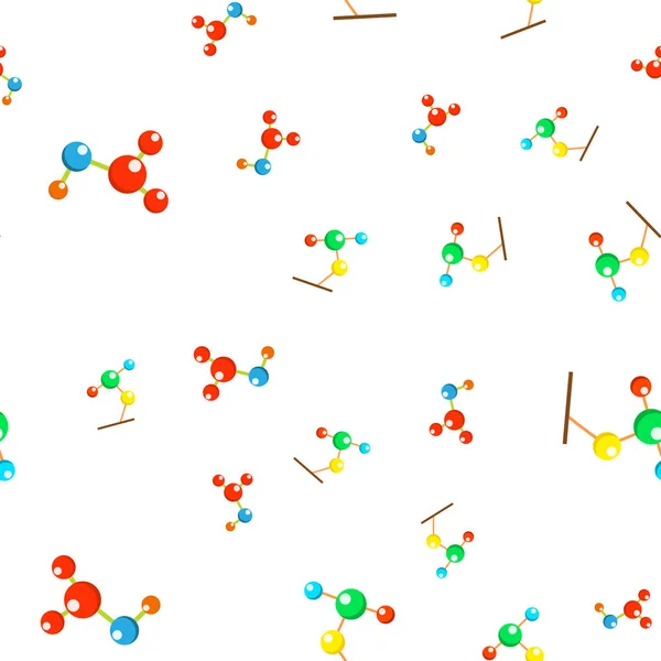 Atom Science Seamless Pattern Vector. Icona di biologia. Laboratorio chimico. Carina la texture grafica. Sullo sfondo tessile. Cartone animato colorato sfondo illustrazione — Vettoriale Stock