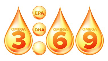 Omega Fatty Acid, EPA, DHA Vector Drops Set clipart