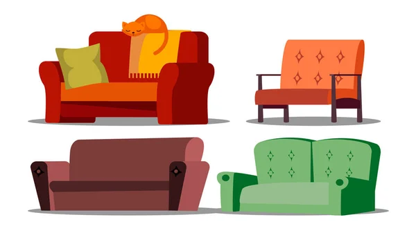 Cozy Sofa, Divan, Cushioned Furniture Vector Set — Stock Vector