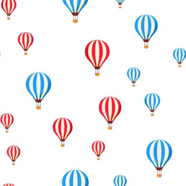 Hava Balonları Uçan Karikatür Vektör Dikişsiz Desen