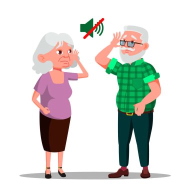 Sağır Kıdemli Erkek Ve Kadın Vektör Karikatür Karakterler