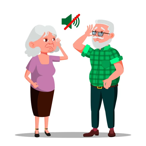 Hluchý starší muž a ženský kreslený znak — Stockový vektor