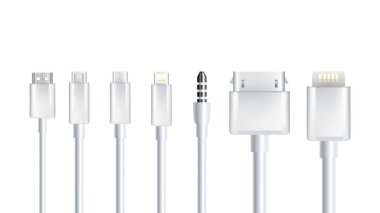 Gerçekçi Farklı Kablolar Bağlantı Seti Vektör