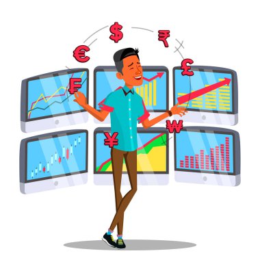 Karakter Online Trader Juggles Para Vektörü